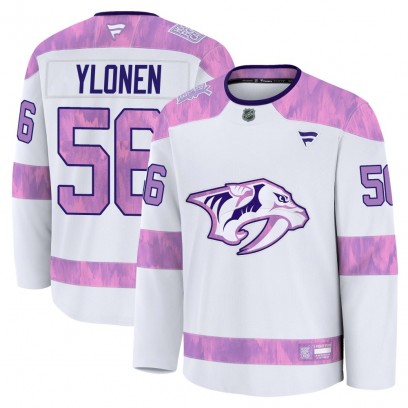 Youth Premium Nashville Predators Jesse Ylonen Fanatics 2024 Hockey Fights Cancer Practice Jersey - White